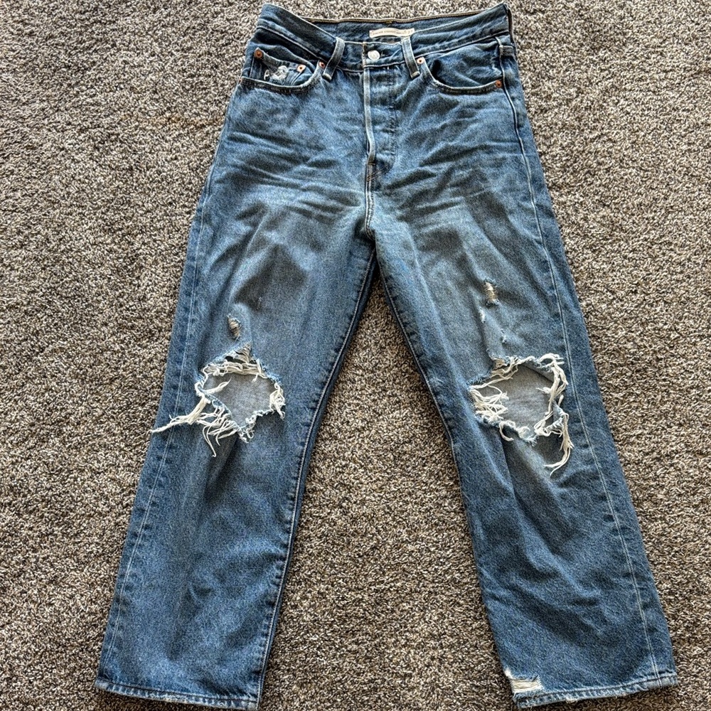 Levi's Blue Distressed Straight Leg Jeans